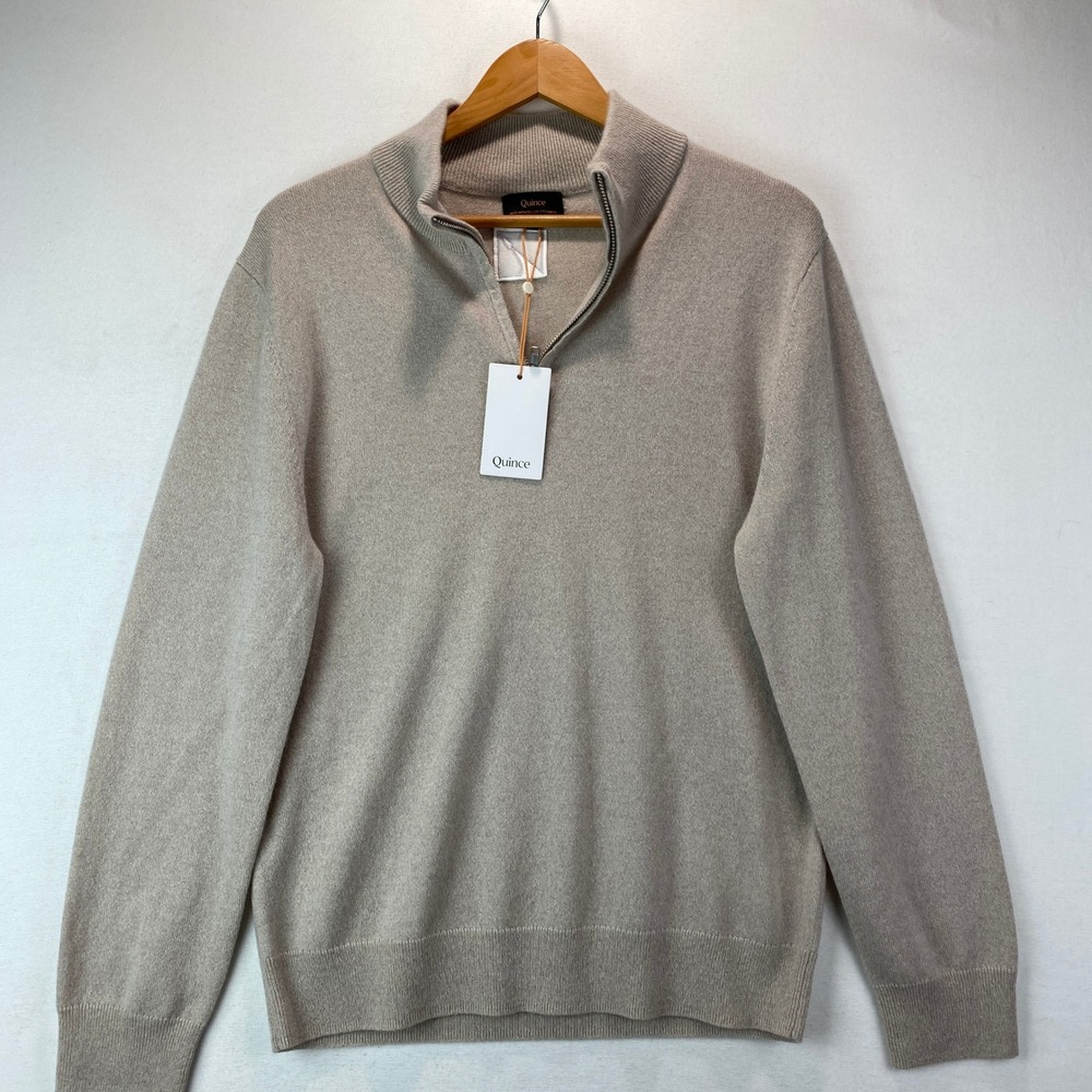 Quince Beige Half-Zip Cashmere Sweater